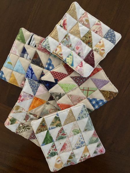 Scrappy quilted coastal coasters | susies-scraps.com