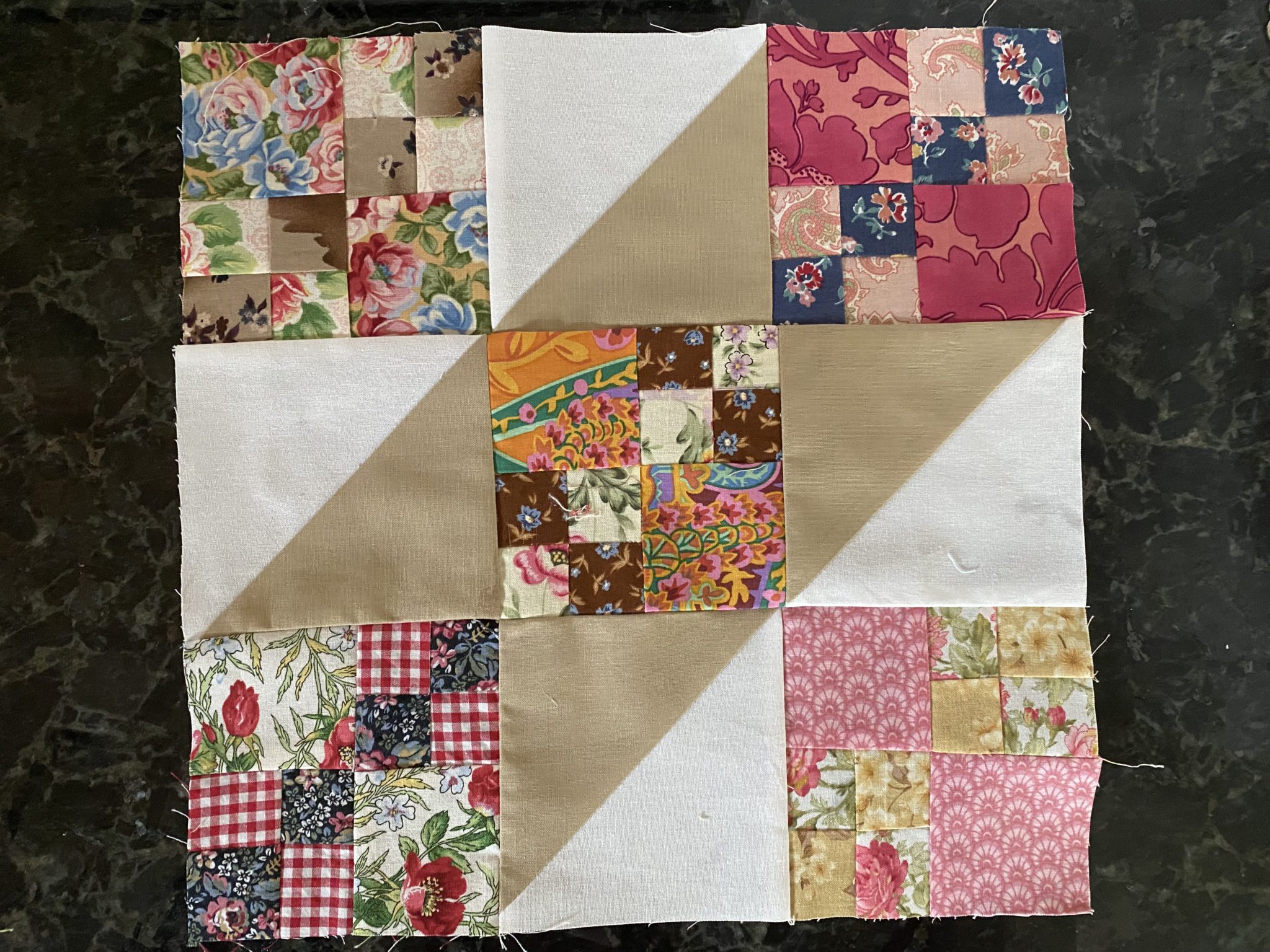 New Scrappy Double Four In Nine Patch Jacobs Ladder Quilt Block Variation susie—scraps.com