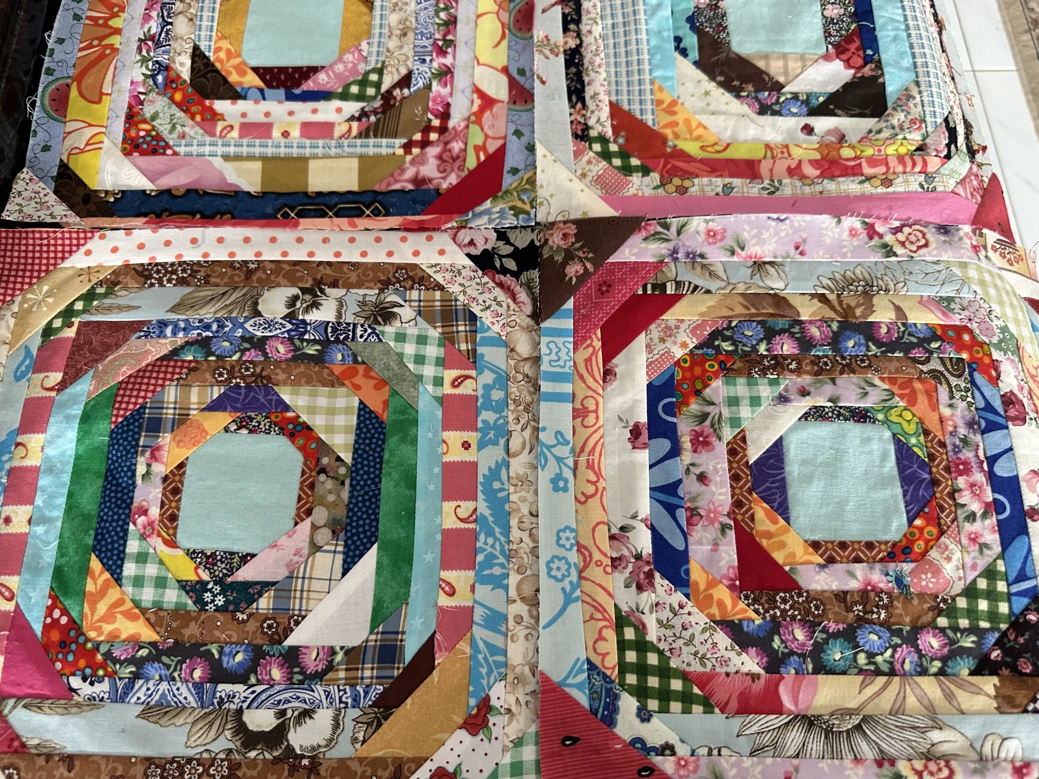 Any String Goes - Pineapple Improvisational String Quilt Blocks susies-scraps.com